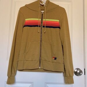RARE Aviator Nation 5-stripe Hoodie, Gold with Neon - Unisex S
